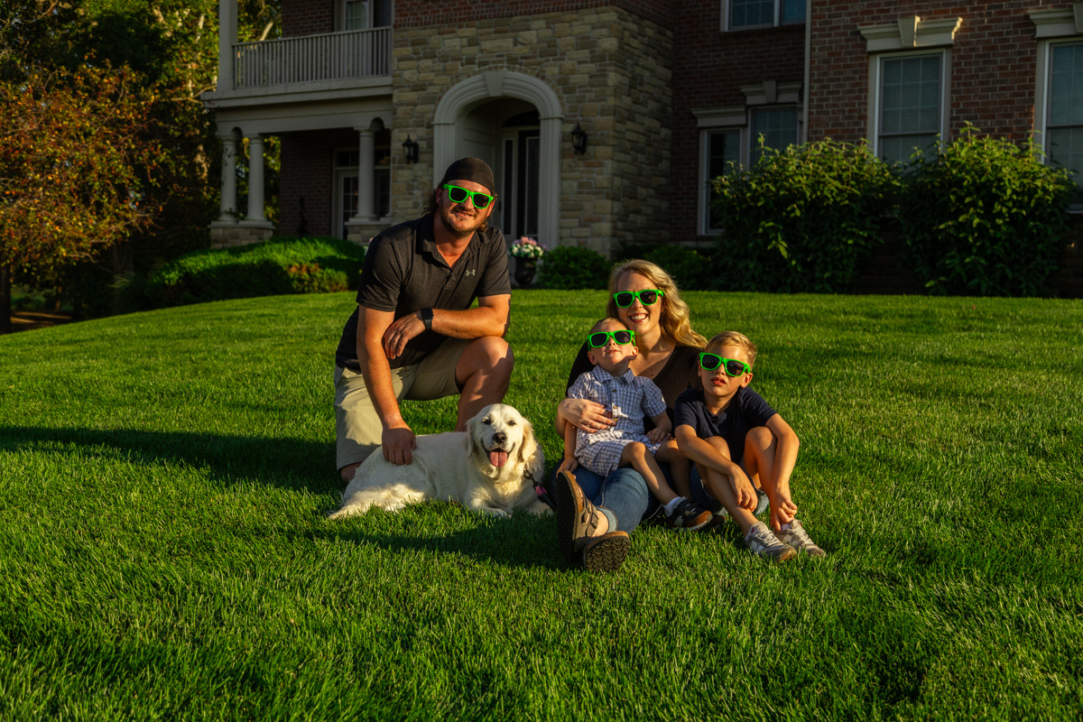 client family happy glasses shades of green lawn nice