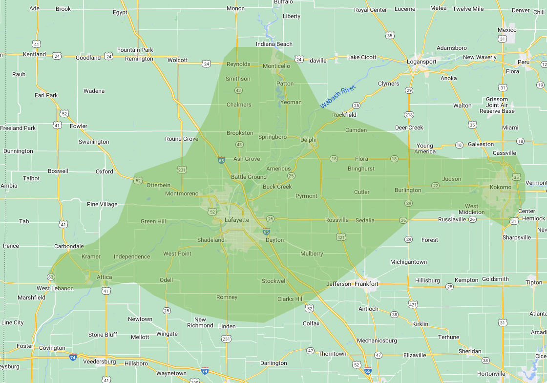 Shades of Green Service Area Map